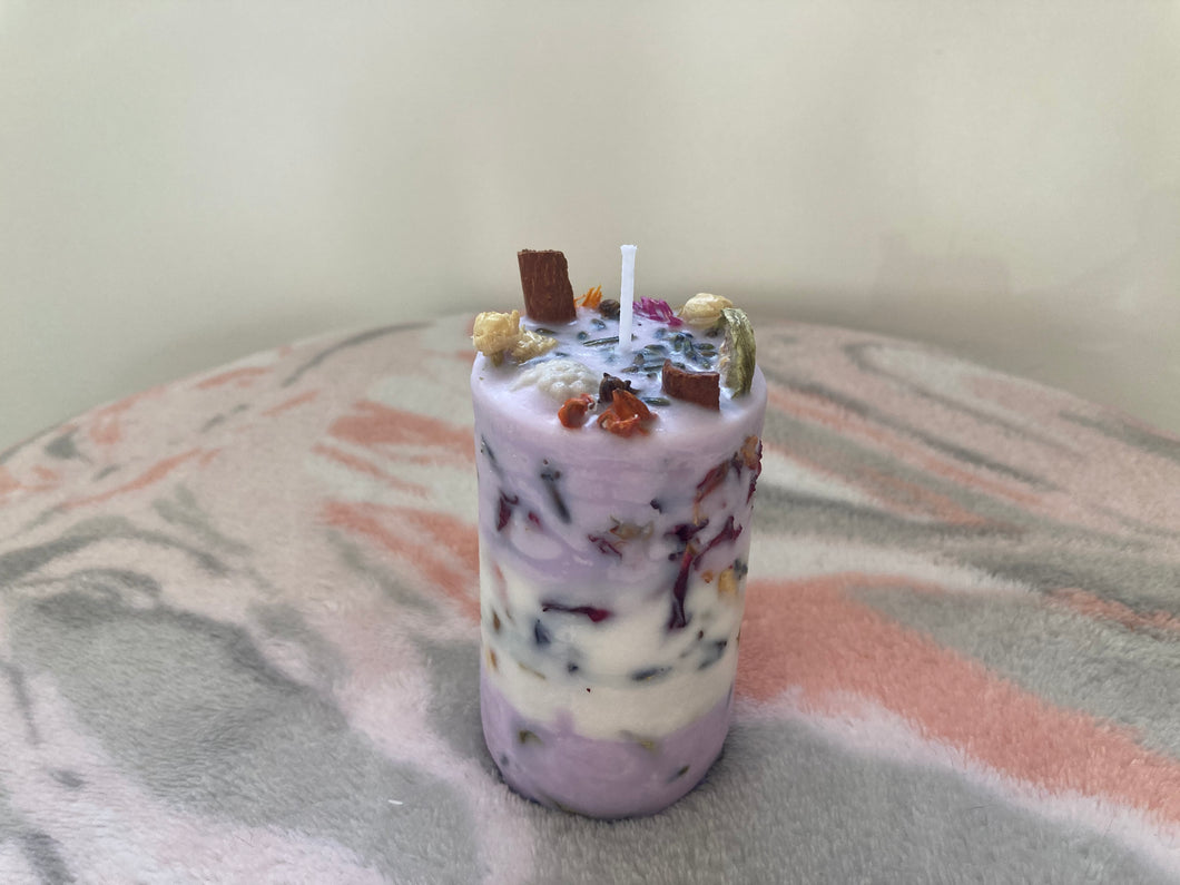 (Purple) Lavender Floral Pillar Candle